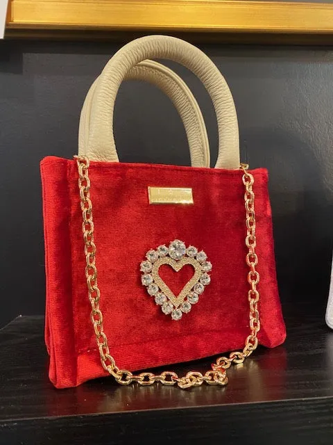 Velvet with Crystal Heart bag