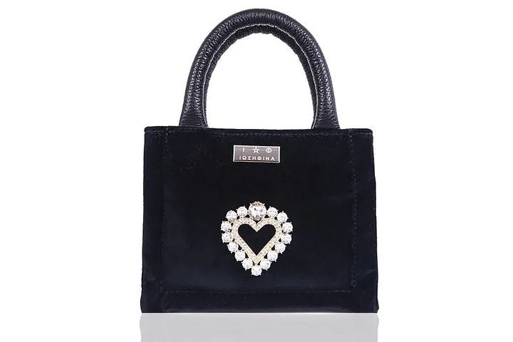 Velvet with Crystal Heart bag