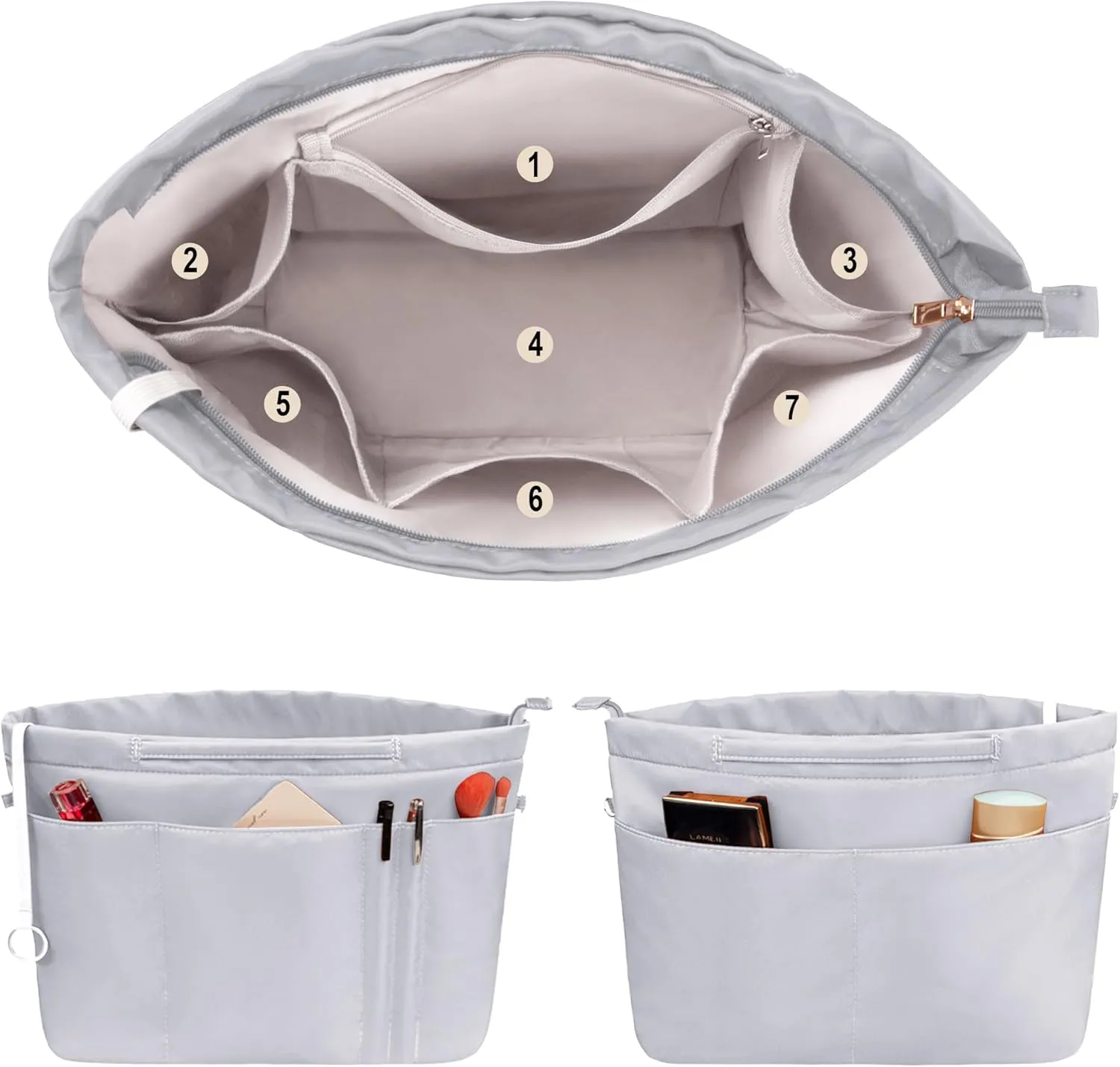 Vercord Purse Insert Organizers for Tote Handbag Bag in Bag with Zipper Liner Bag Organizer for Women 14 pockets