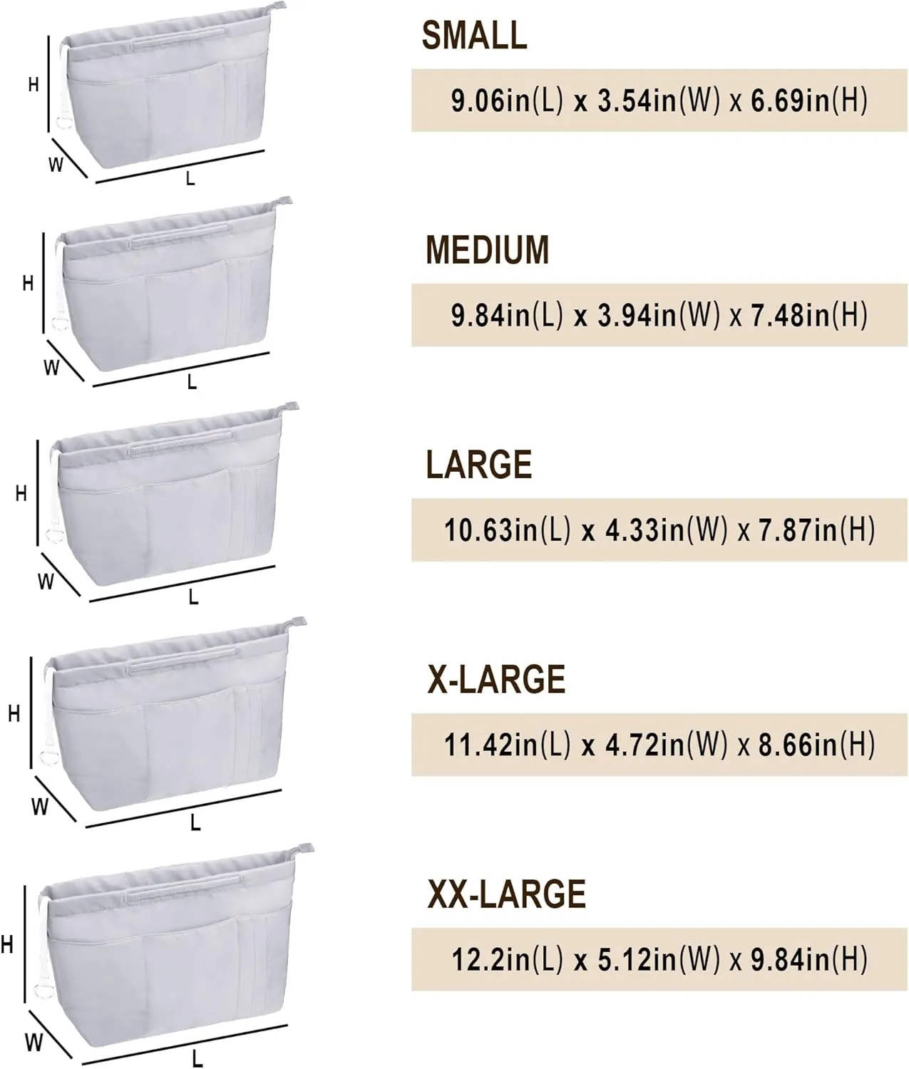Vercord Purse Insert Organizers for Tote Handbag Bag in Bag with Zipper Liner Bag Organizer for Women 14 pockets