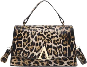 Verdusa Women's Leopard Print PU Leather Shoulder Handbags Pressed Flap Square Crossbody Bag