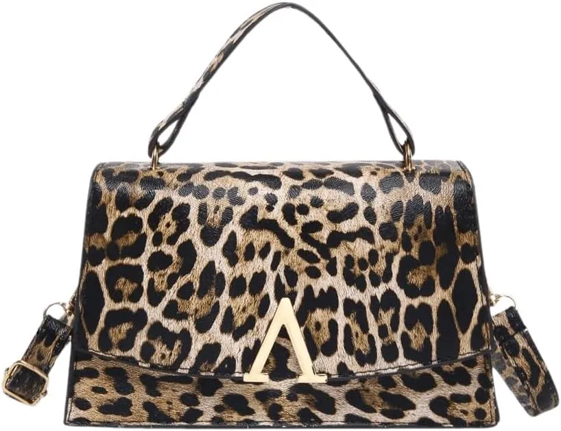 Verdusa Women's Leopard Print PU Leather Shoulder Handbags Pressed Flap Square Crossbody Bag