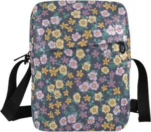 VIGTRO Small Crossbody Bag for Women Men, Bright Floral Pattern Messenger Bag Purse with Adjustable Strap, Colorful Wildflowers Small Shoulder Bag for Travel Outdoor Sports