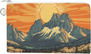 Vintage Bison In Mountains Canvas Coin Purse Portable Travel Wallets Cute Small Pouch Makeup Bag with Keychain