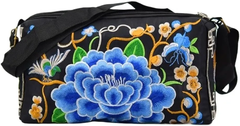 Vintage Ethnic Style Canvas Embroidered Crossbody Bag Inspired Shoulder Purse For Mobile Phones And Coins