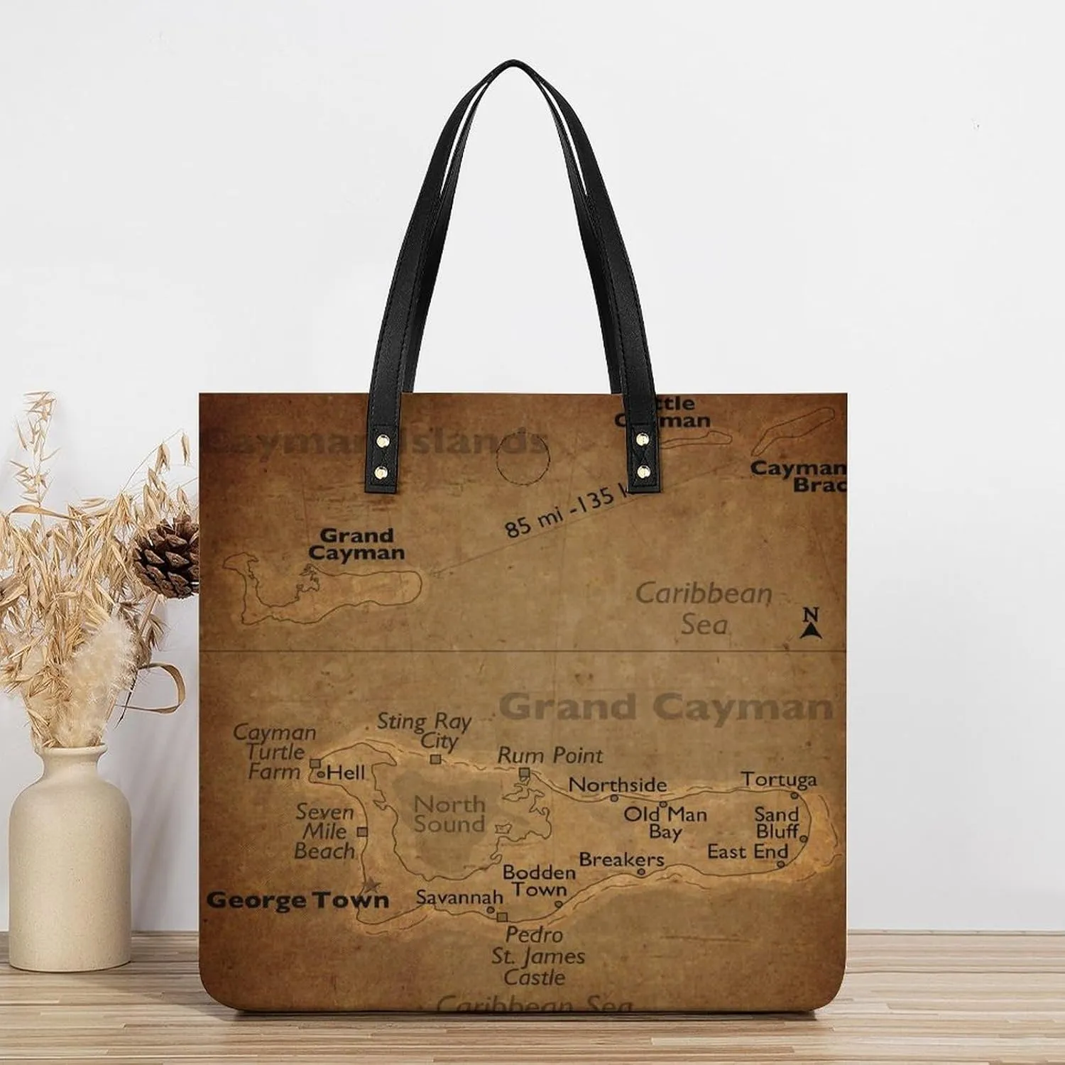 Vintage Maps of Aruba Leather Handbags Shoping Bag Women Large Capacity Beach Bag