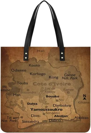 Vintage Maps of Aruba Leather Handbags Shoping Bag Women Large Capacity Beach Bag