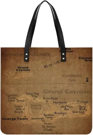 Vintage Maps of Aruba Leather Handbags Shoping Bag Women Large Capacity Beach Bag
