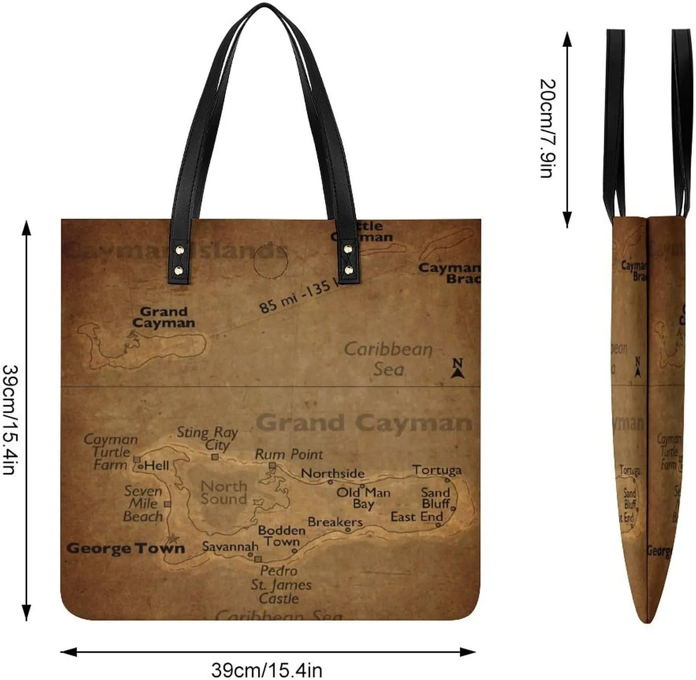 Vintage Maps of Aruba Leather Handbags Shoping Bag Women Large Capacity Beach Bag