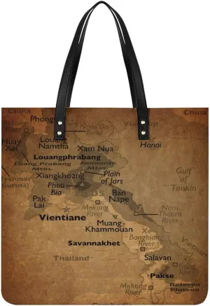 Vintage Maps of Malta Leather Handbags Shoping Bag Women Large Capacity Beach Bag