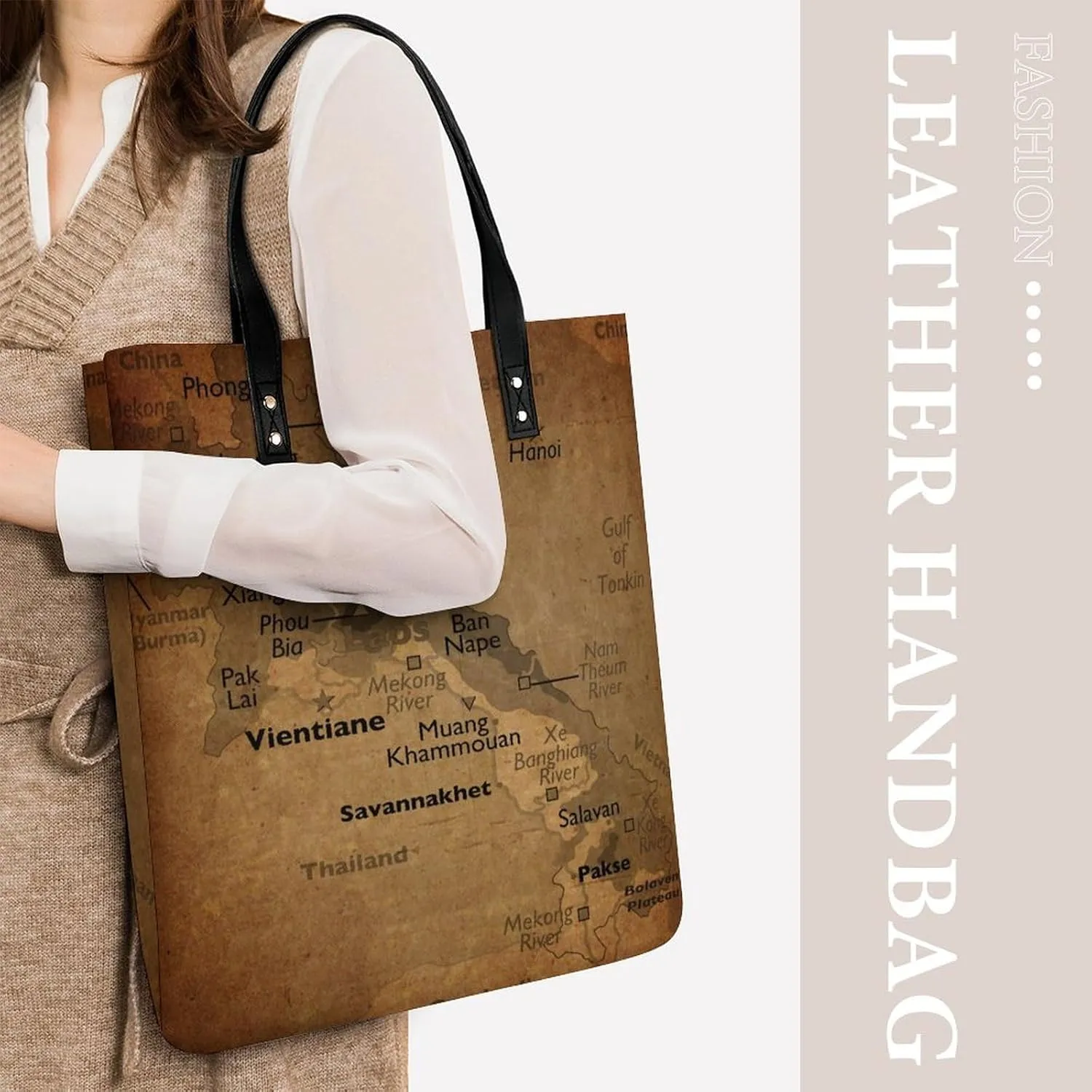 Vintage Maps of Malta Leather Handbags Shoping Bag Women Large Capacity Beach Bag
