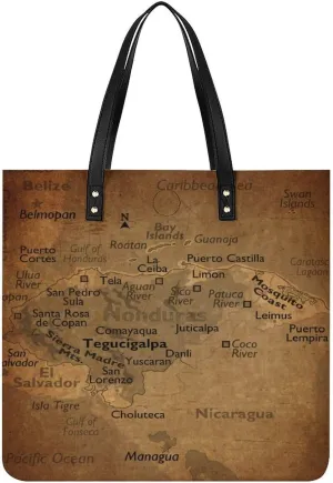Vintage Maps of Malta Leather Handbags Shoping Bag Women Large Capacity Beach Bag