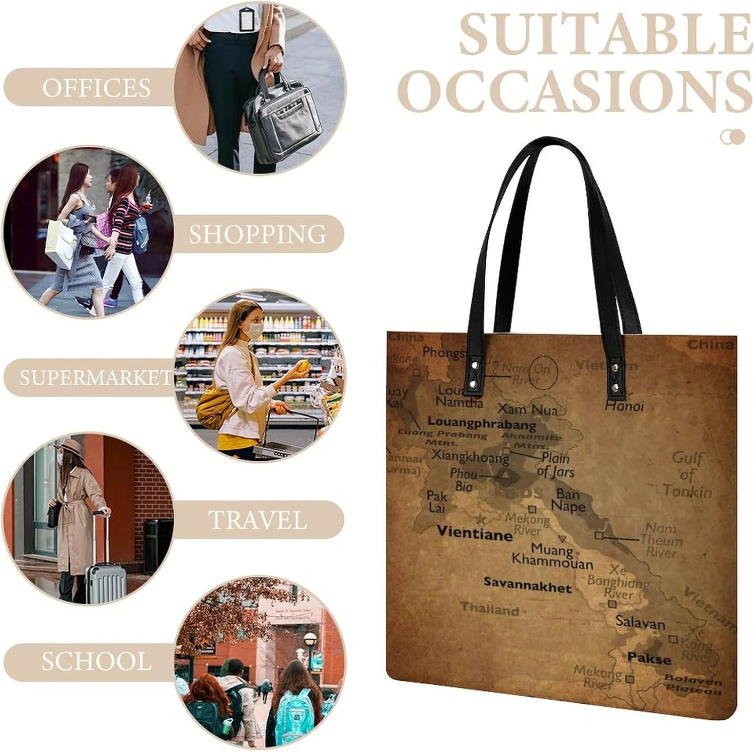 Vintage Maps of Malta Leather Handbags Shoping Bag Women Large Capacity Beach Bag