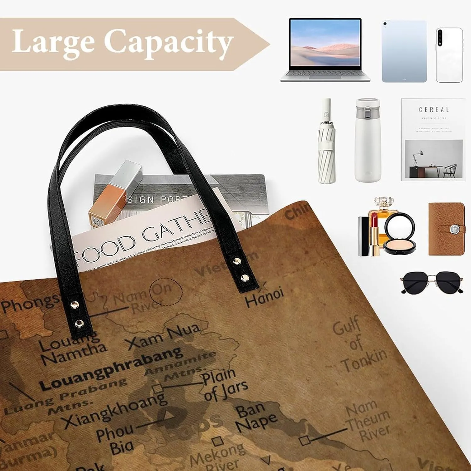 Vintage Maps of Malta Leather Handbags Shoping Bag Women Large Capacity Beach Bag
