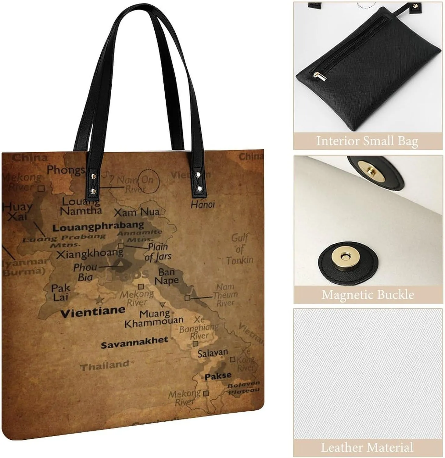 Vintage Maps of Malta Leather Handbags Shoping Bag Women Large Capacity Beach Bag