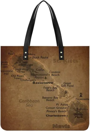 Vintage Maps of Portugal Leather Handbags Shoping Bag Women Large Capacity Beach Bag