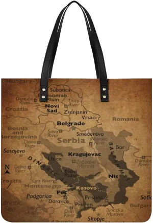 Vintage Maps of The Gambia Leather Handbags Shoping Bag Women Large Capacity Beach Bag