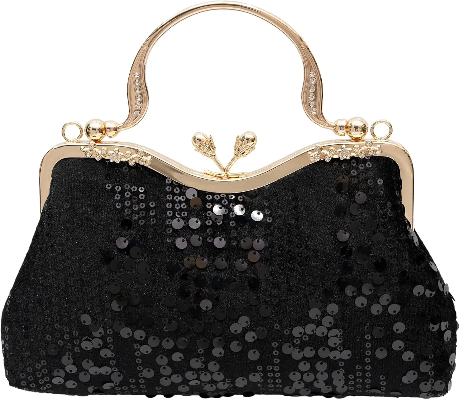 Vintage sequined velvet evening bag flower hardware handbag suitable for banquet wedding party formal occasions