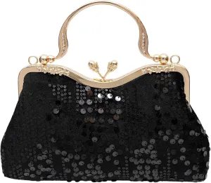 Vintage sequined velvet evening bag flower hardware handbag suitable for banquet wedding party formal occasions