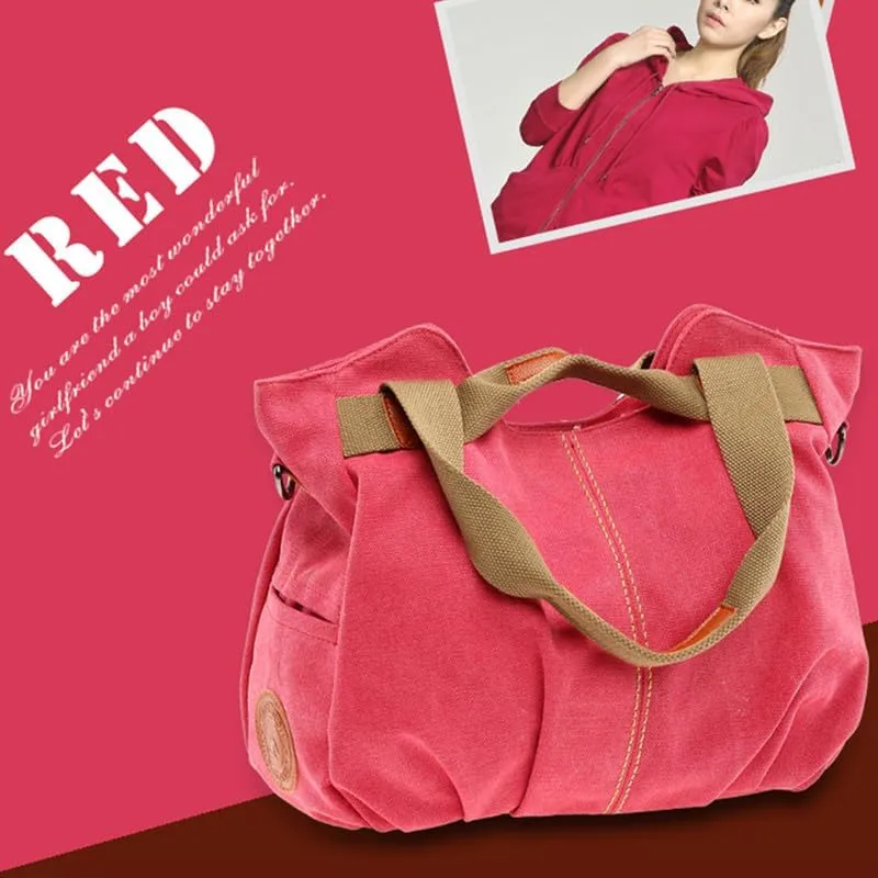Vintage Tote Bag Crossbody Bag Purse for Women Canvas Travel Shoulder Bags Handbags Large Locomotive Bag Casual Work Red