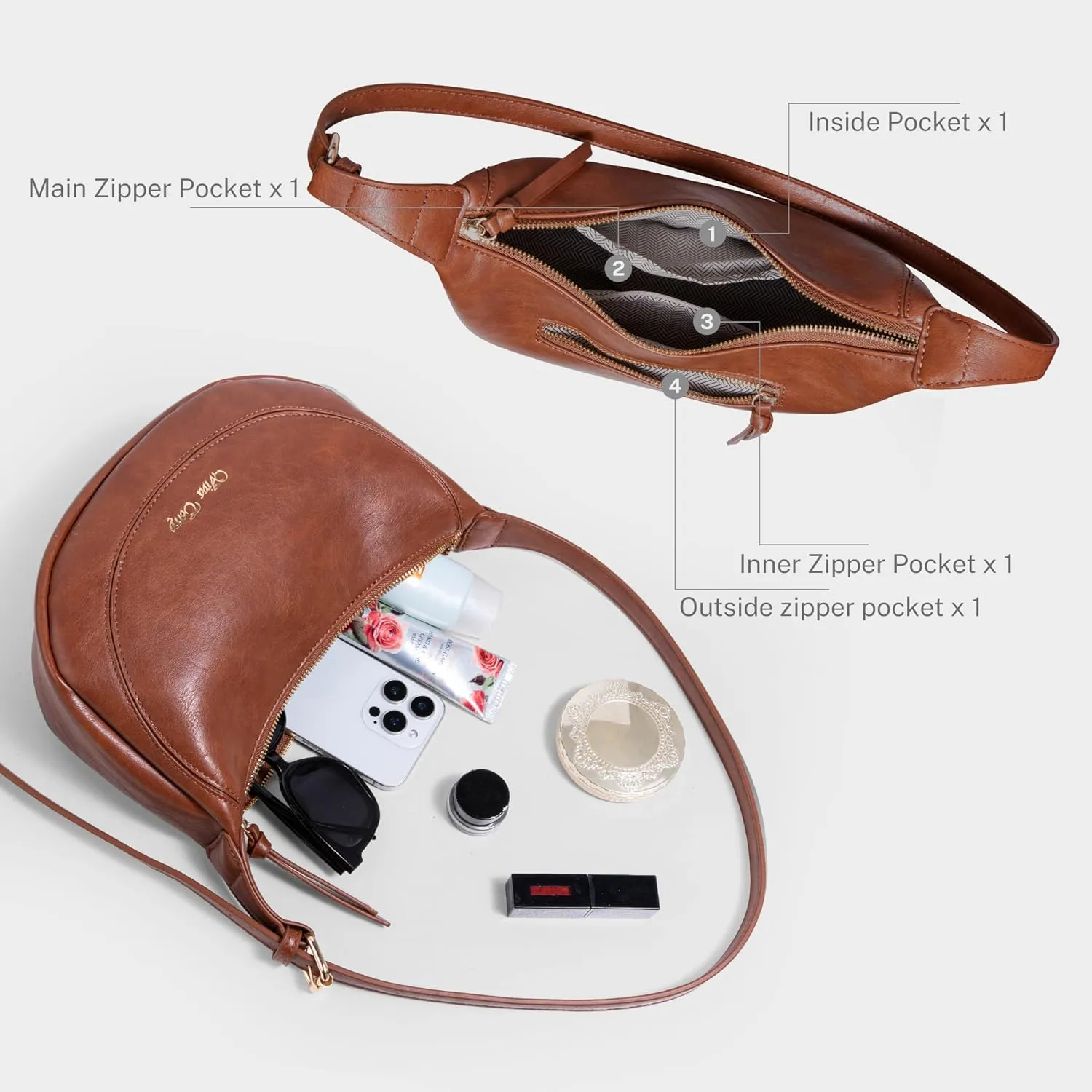 Viva Terry Vegan Leather Crescent Bag Casual Shoulder Purse and Handbag for Women with Adjustable Strap and Tassel
