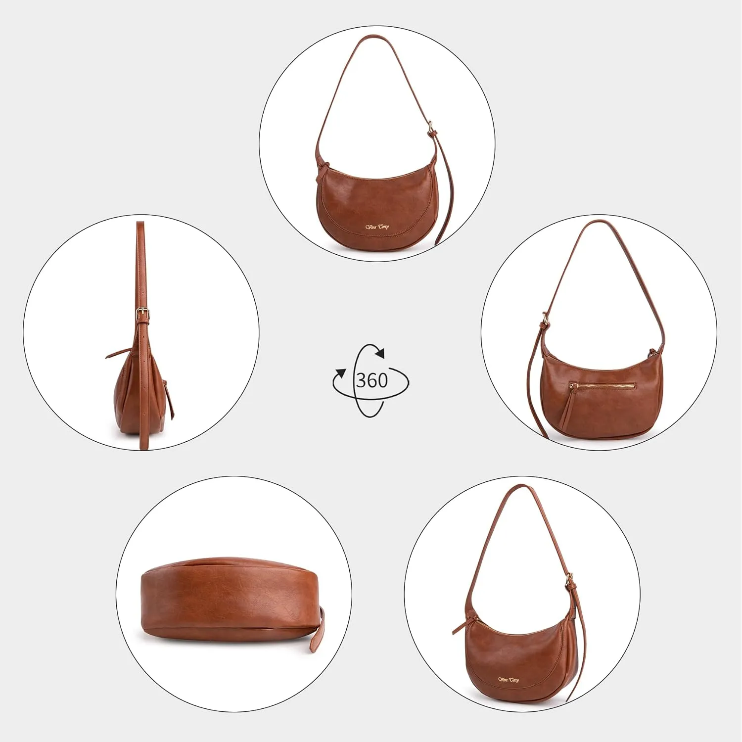 Viva Terry Vegan Leather Crescent Bag Casual Shoulder Purse and Handbag for Women with Adjustable Strap and Tassel