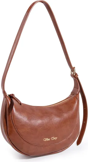 Viva Terry Vegan Leather Crescent Bag Casual Shoulder Purse and Handbag for Women with Adjustable Strap and Tassel