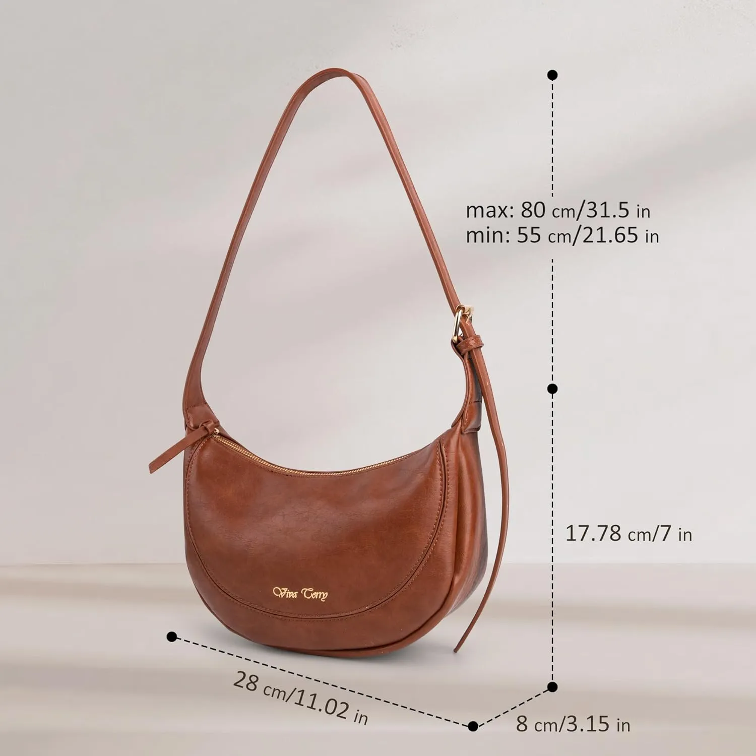 Viva Terry Vegan Leather Crescent Bag Casual Shoulder Purse and Handbag for Women with Adjustable Strap and Tassel