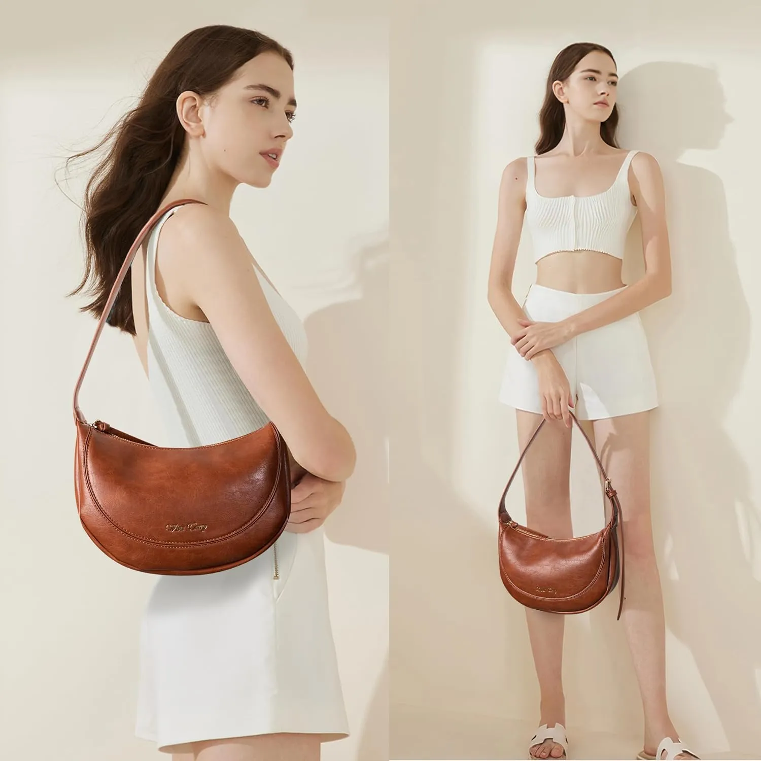 Viva Terry Vegan Leather Crescent Bag Casual Shoulder Purse and Handbag for Women with Adjustable Strap and Tassel