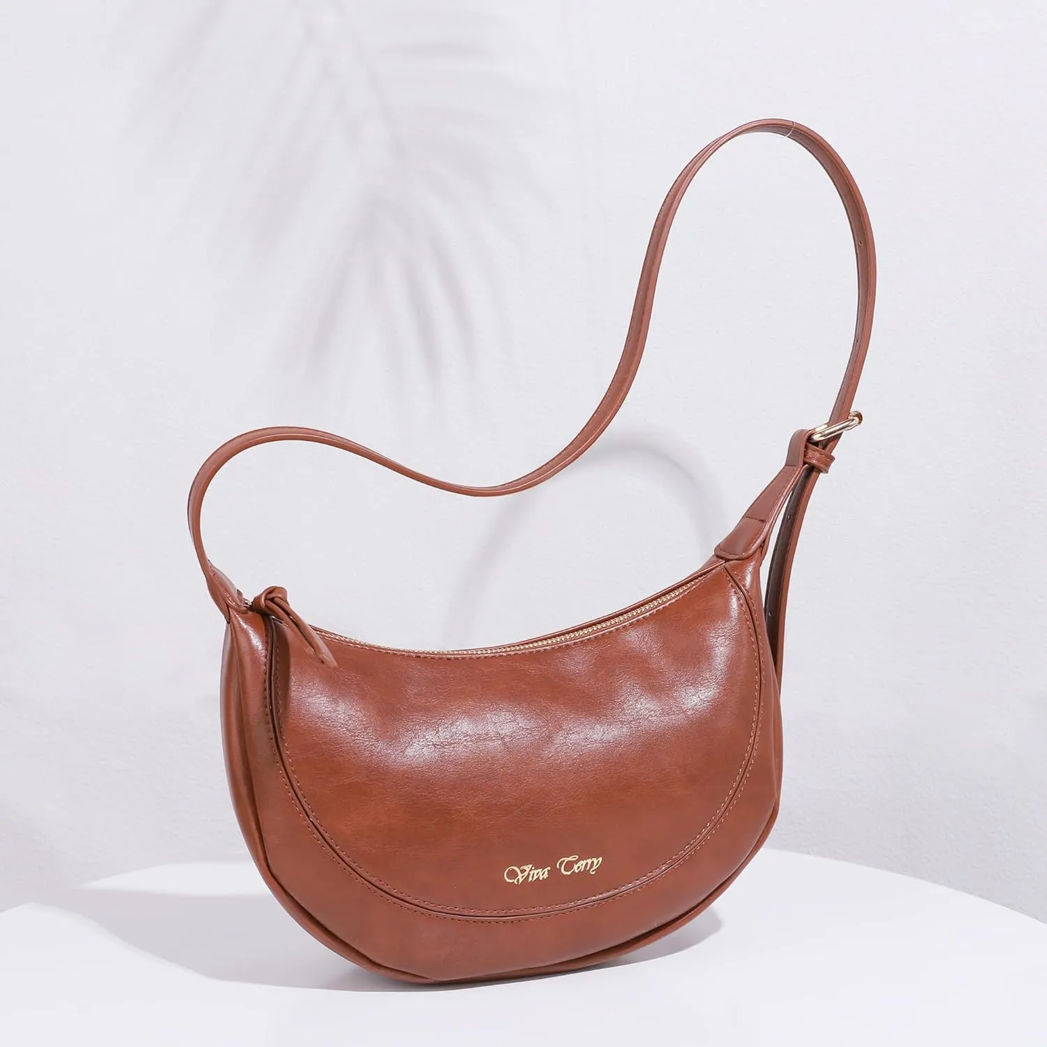 Viva Terry Vegan Leather Crescent Bag Casual Shoulder Purse and Handbag for Women with Adjustable Strap and Tassel