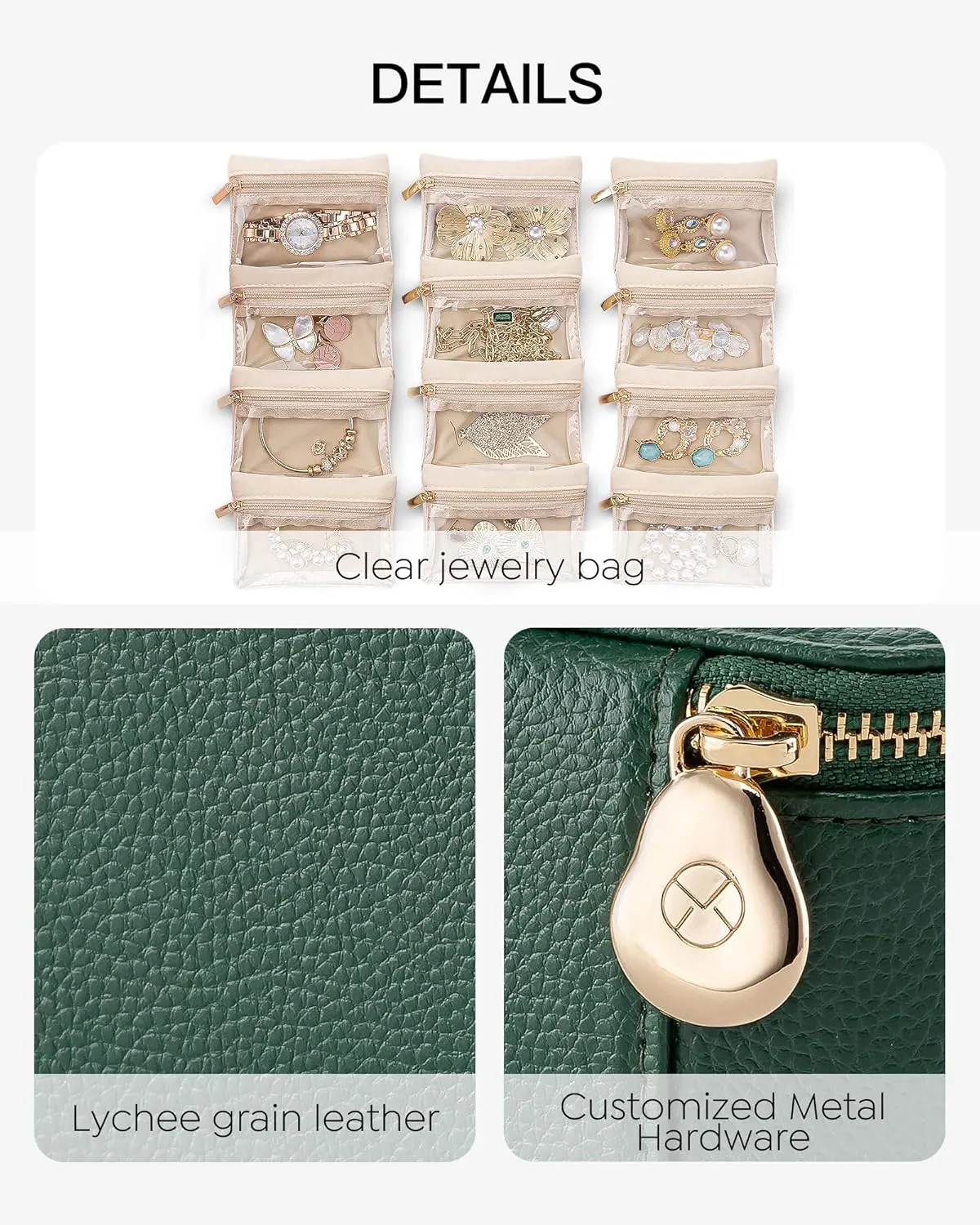 Vlando Mothers Day Gifts Mom Gifts,Jewelry Case with 12 Velvet Jewelry Bags Travel Jewelry Organzier for Travelers Necklace Rings Earrings Jewelry Bags Birthday Wedding Gifts (Green)