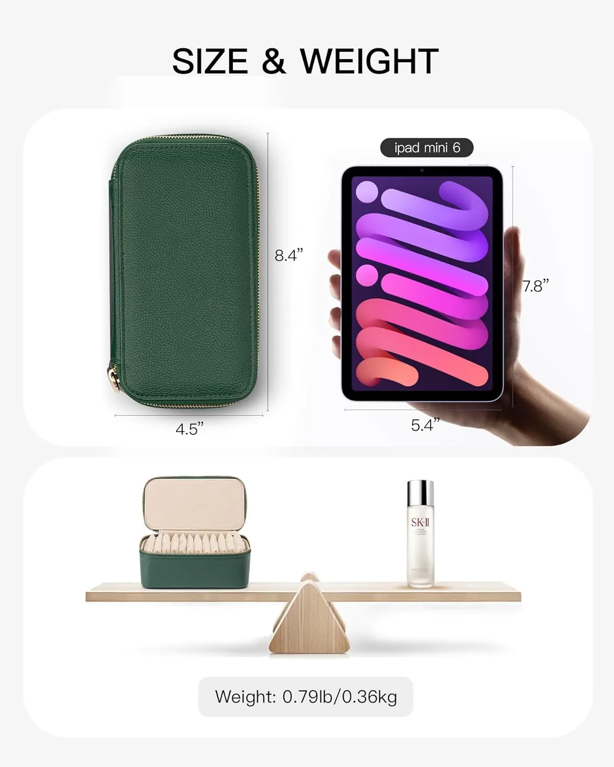 Vlando Mothers Day Gifts Mom Gifts,Jewelry Case with 12 Velvet Jewelry Bags Travel Jewelry Organzier for Travelers Necklace Rings Earrings Jewelry Bags Birthday Wedding Gifts (Green)