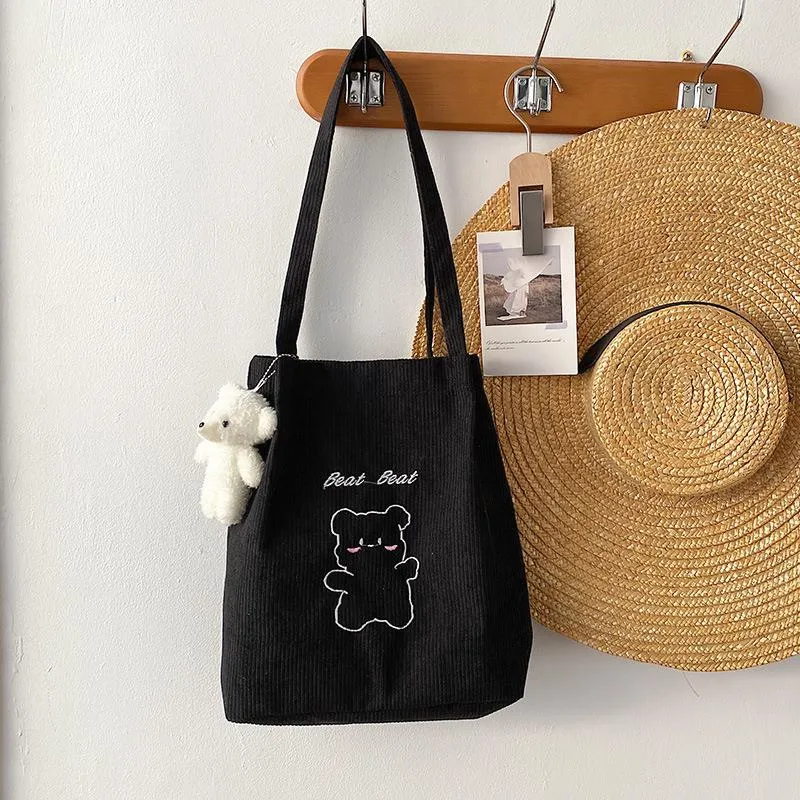 Volesar Cartoon Embroidered Corduroy Shoulder Bag