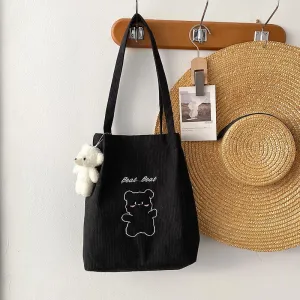 Volesar Cartoon Embroidered Corduroy Shoulder Bag