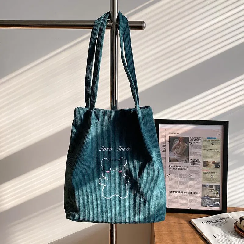 Volesar Cartoon Embroidered Corduroy Shoulder Bag
