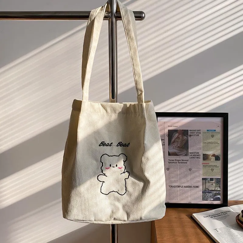 Volesar Cartoon Embroidered Corduroy Shoulder Bag