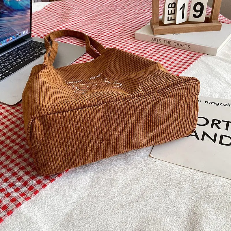 Volesar Cartoon Embroidered Corduroy Shoulder Bag