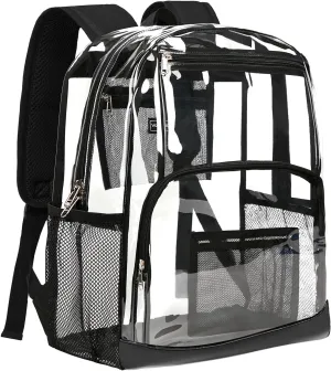 Vorspack Clear Backpack Heavy Duty - Extra Large Clear Bookbag Transparent Backpacks for Adults See Through Backpack for College Work Travel - Black