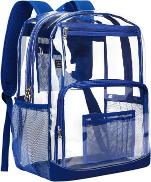 Vorspack Clear Backpack Heavy Duty - Extra Large Clear Bookbag Transparent Backpacks for Adults See Through Backpack for College Work Travel - Blue