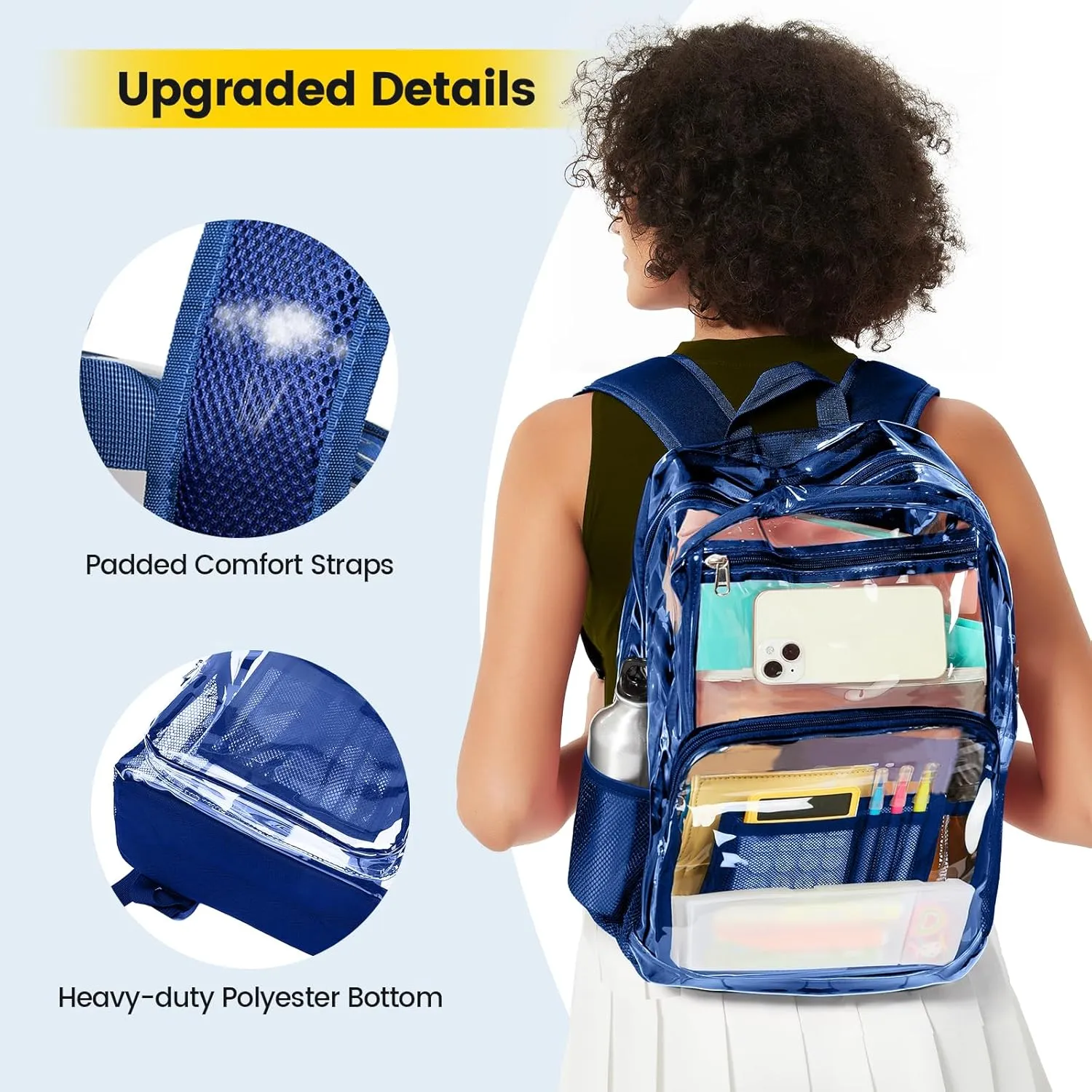 Vorspack Clear Backpack Heavy Duty - Extra Large Clear Bookbag Transparent Backpacks for Adults See Through Backpack for College Work Travel - Blue