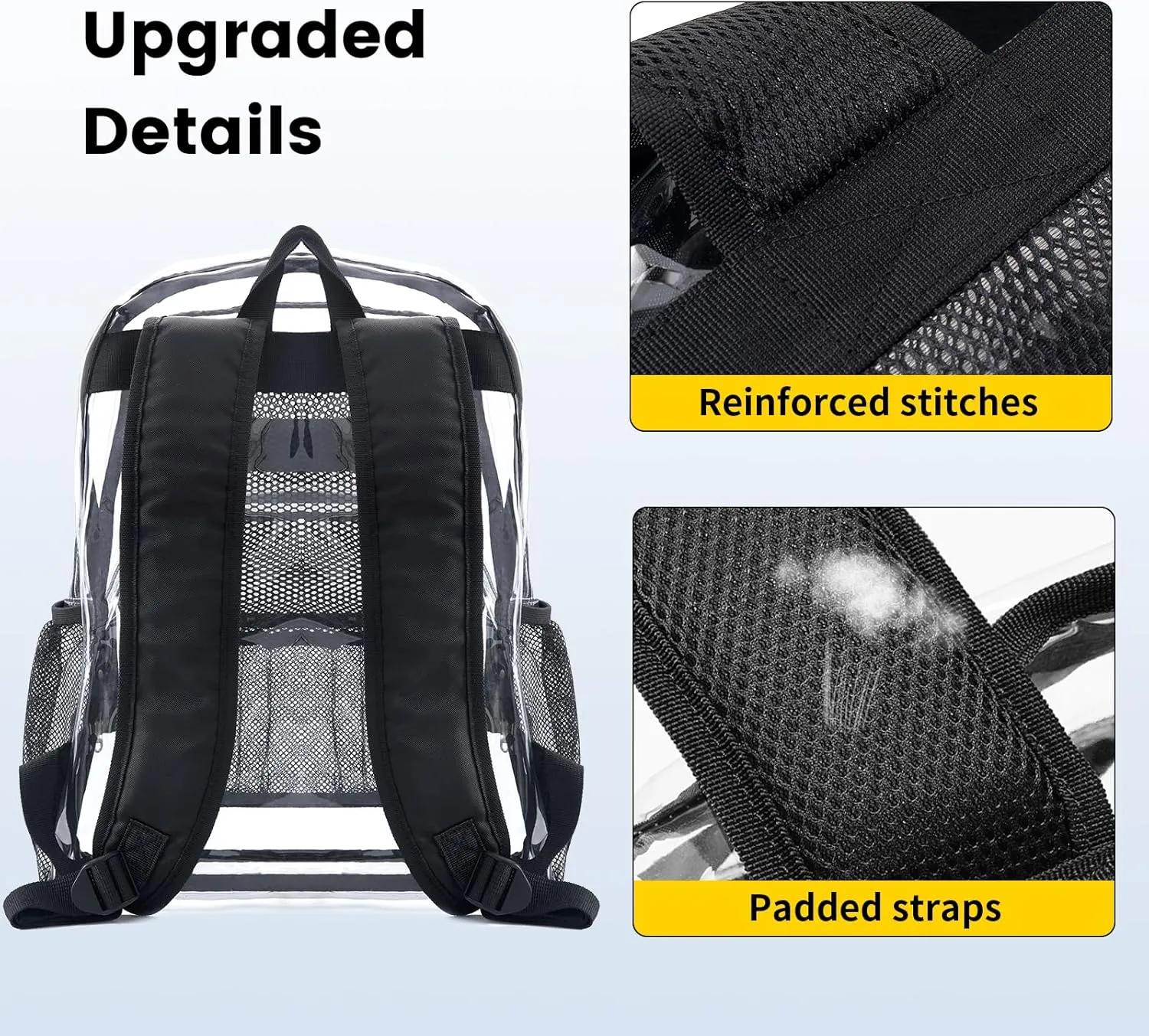 Vorspack Clear Backpack Heavy Duty PVC Transparent Backpack Extra Large Clear Backpacks with Reinforced Strap for College Workplace Security - Black