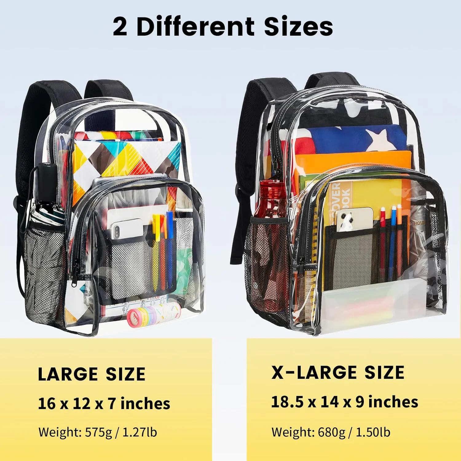 Vorspack Clear Backpack Heavy Duty PVC Transparent Backpack Extra Large Clear Backpacks with Reinforced Strap for College Workplace Security - Black