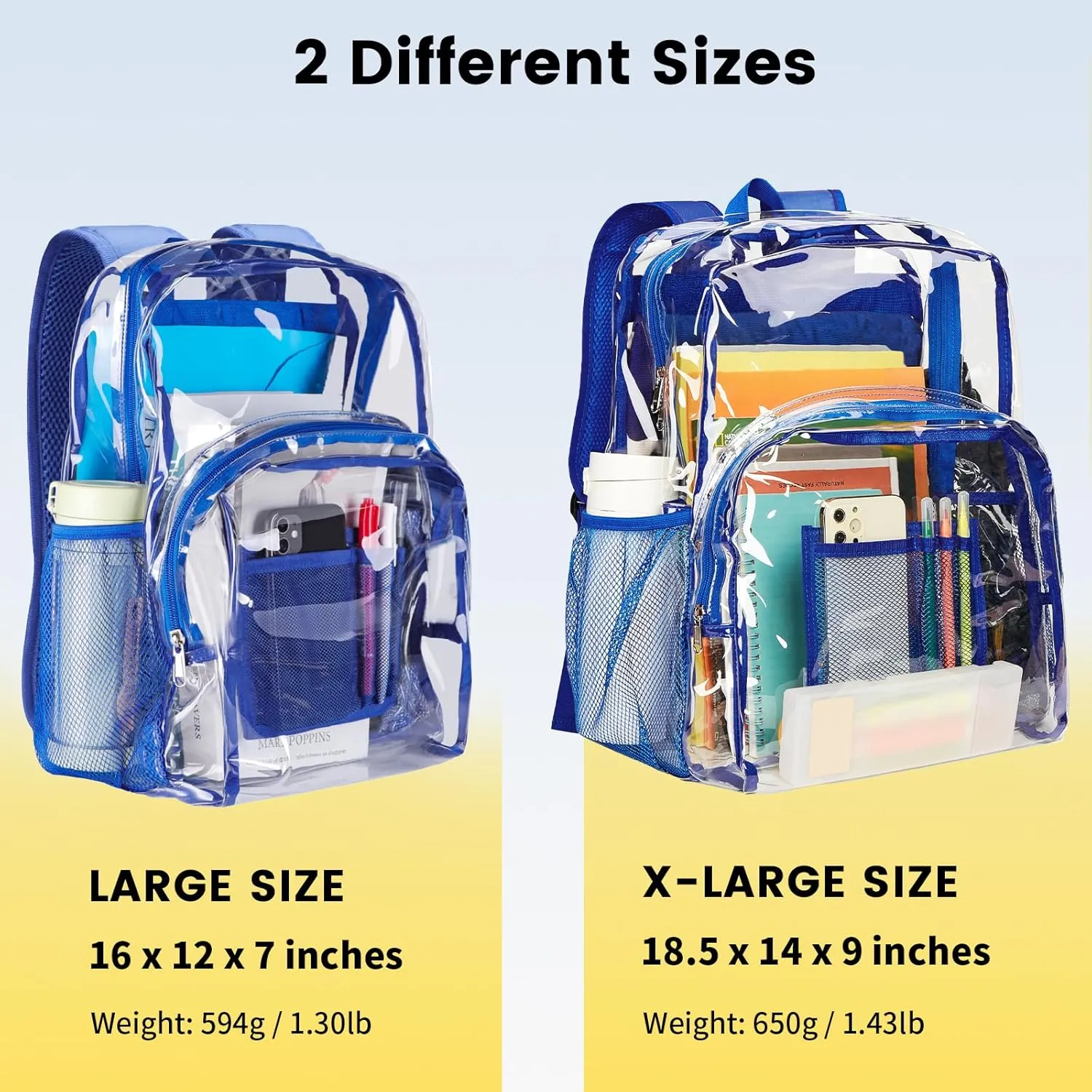 Vorspack Clear Backpack Heavy Duty PVC Transparent Backpack Extra Large Clear Backpacks with Reinforced Strap for College Workplace Security - Blue