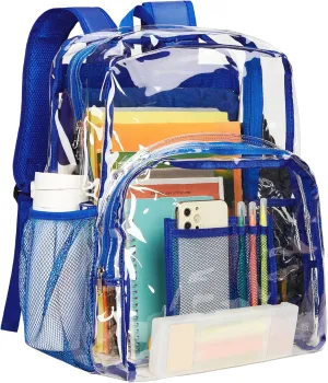 Vorspack Clear Backpack Heavy Duty PVC Transparent Backpack Extra Large Clear Backpacks with Reinforced Strap for College Workplace Security - Blue