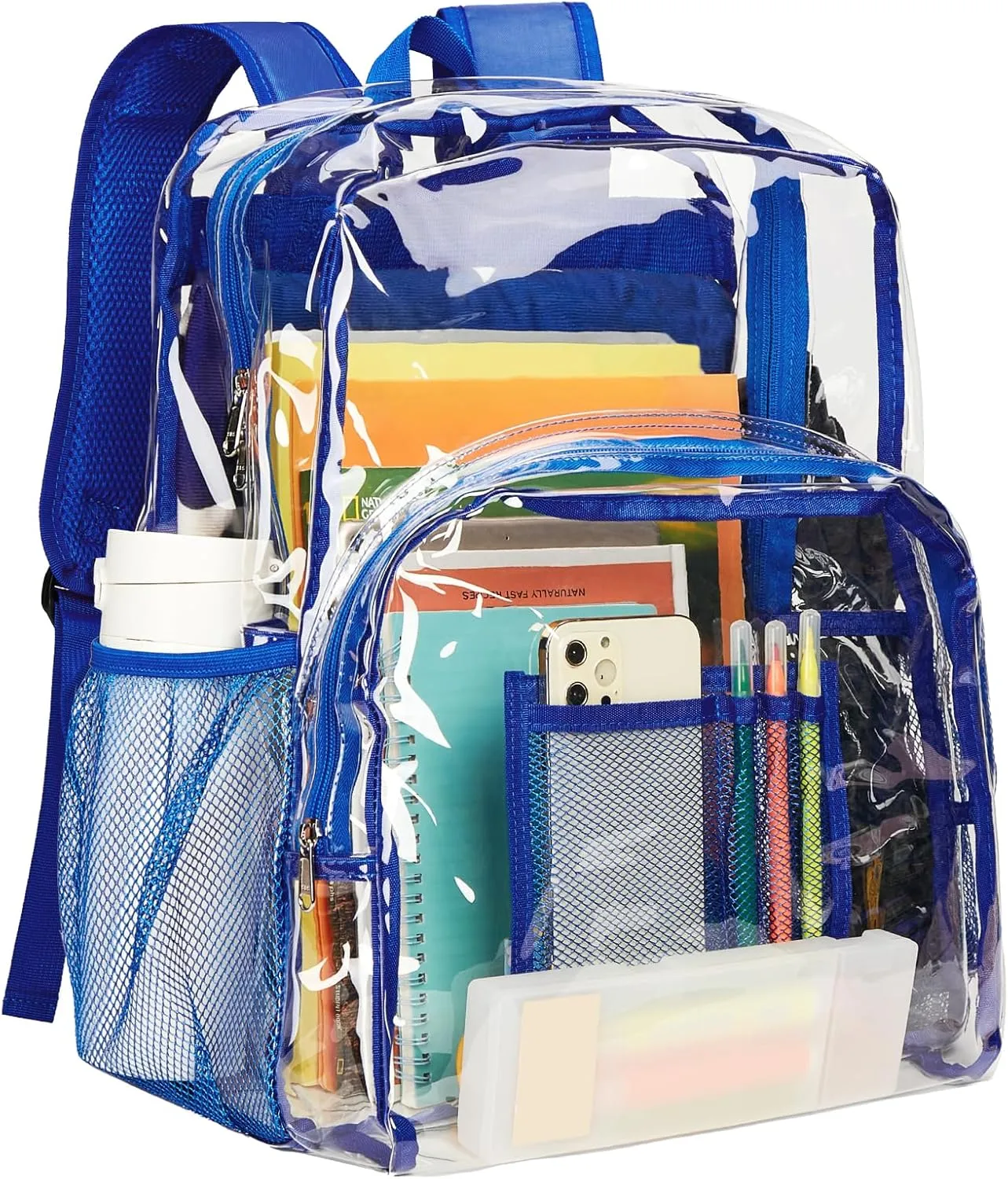 Vorspack Clear Backpack Heavy Duty PVC Transparent Backpack Extra Large Clear Backpacks with Reinforced Strap for College Workplace Security - Blue