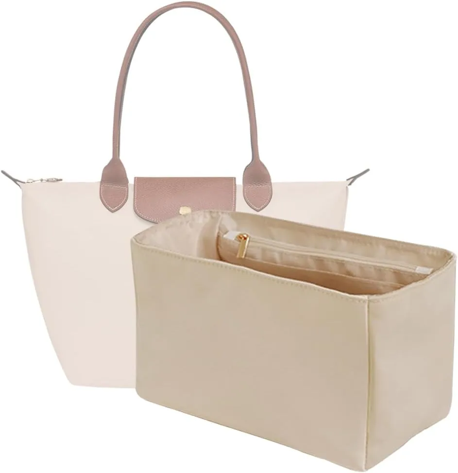 Waterproof Premium Nylon Purse Organizer Insert for Longchamp Le Pliage Handbags (Beige, Medium)