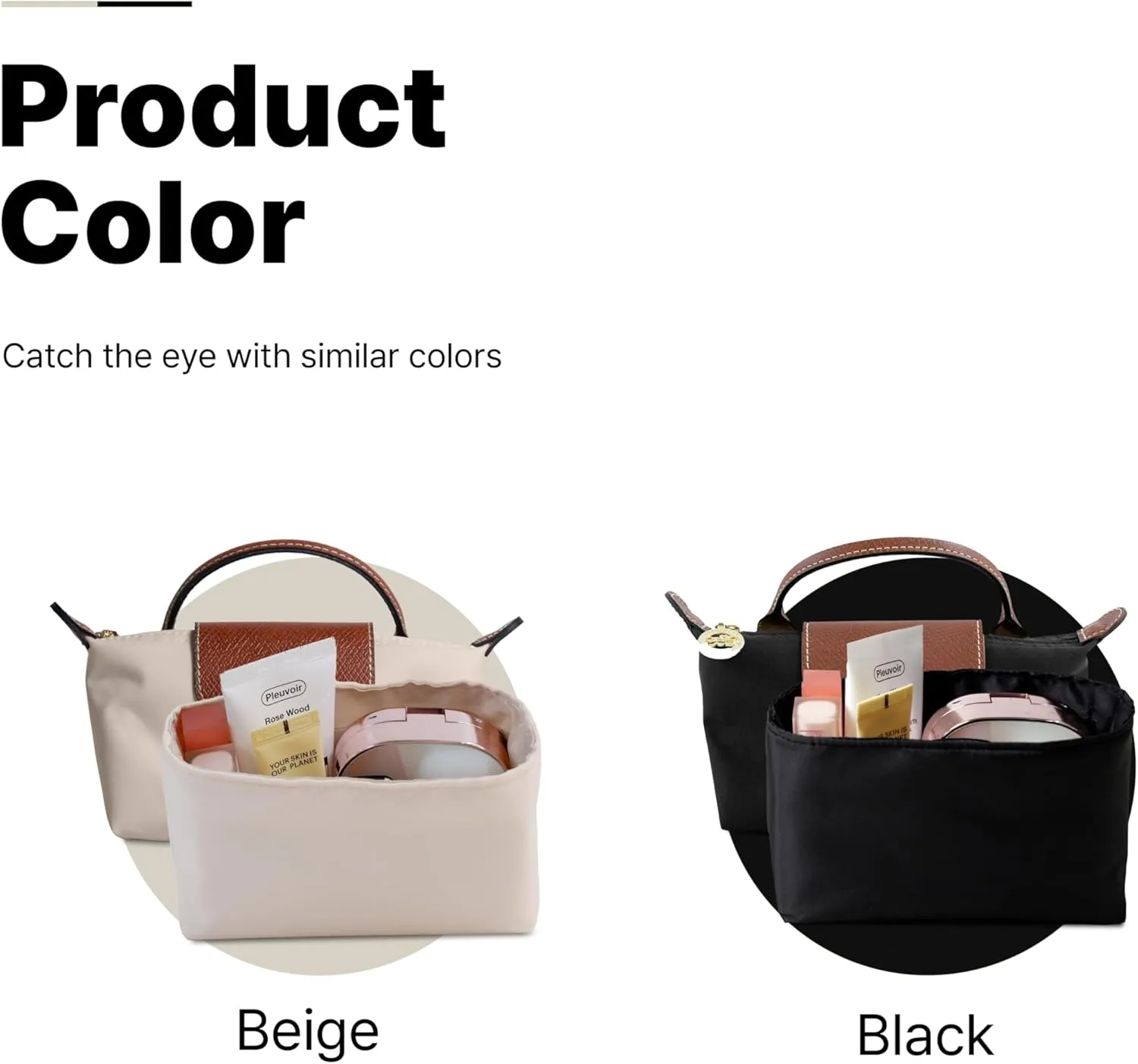 Waterproof Premium Nylon Purse Organizer Insert for Longchamp Le Pliage Handbags (Beige, Medium)