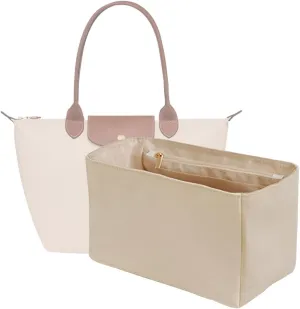 Waterproof Premium Nylon Purse Organizer Insert for Longchamp Le Pliage Handbags (Beige, Medium)