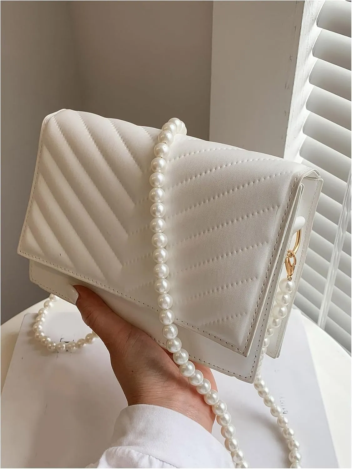 WDIRARA Women's Crossbody Bag Pearls Shoulder Handbags Evening Wallet Purse