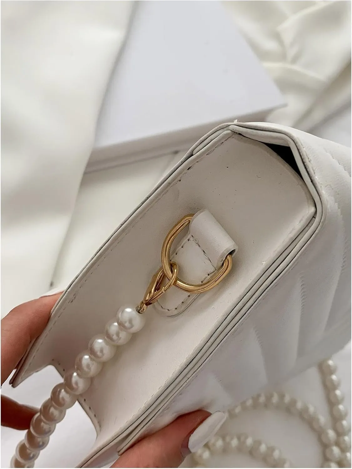 WDIRARA Women's Crossbody Bag Pearls Shoulder Handbags Evening Wallet Purse
